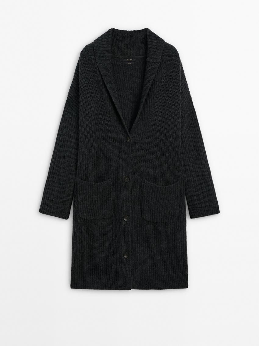 Massimo Dutti Wool Long Women Cardigan Dark Grey | US-TF3876541