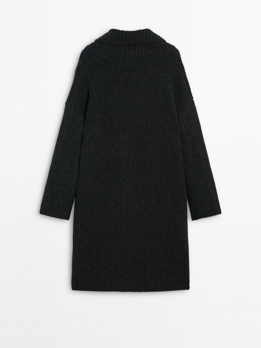 Massimo Dutti Wool Long Women Cardigan Dark Grey | US-TF3876541