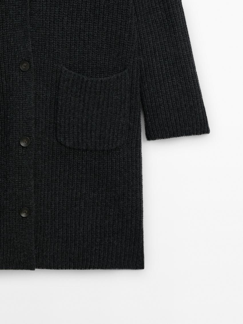 Massimo Dutti Wool Long Women Cardigan Dark Grey | US-TF3876541