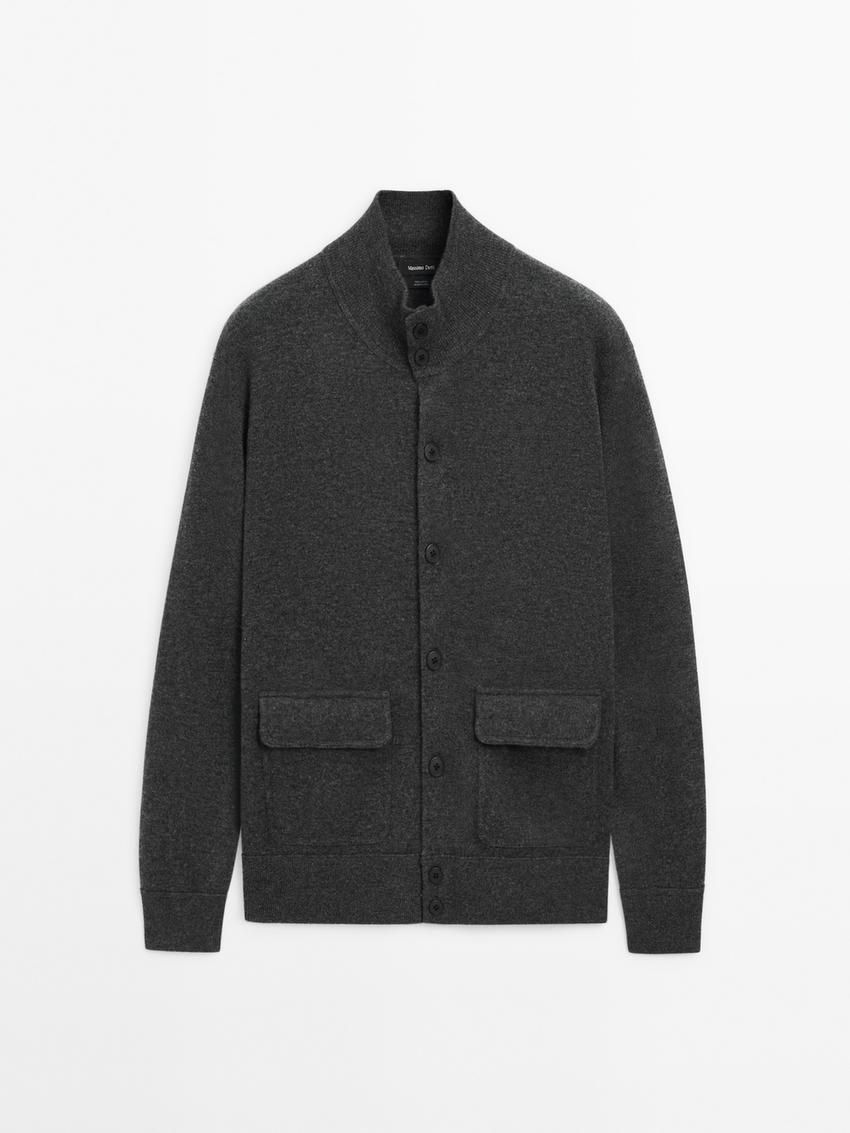 Massimo Dutti Wool Men Cardigan Dark Grey | US-RN7193502