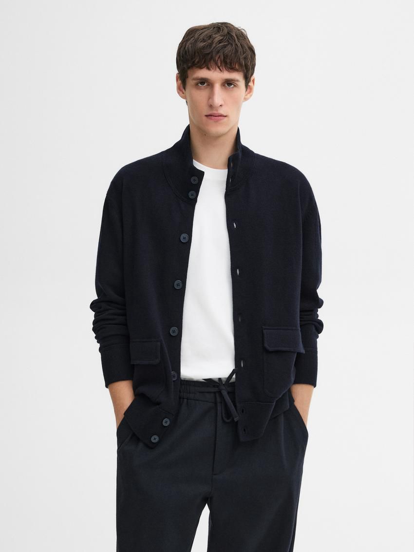 Massimo Dutti Wool Men Cardigan Navy | US-PE5283491