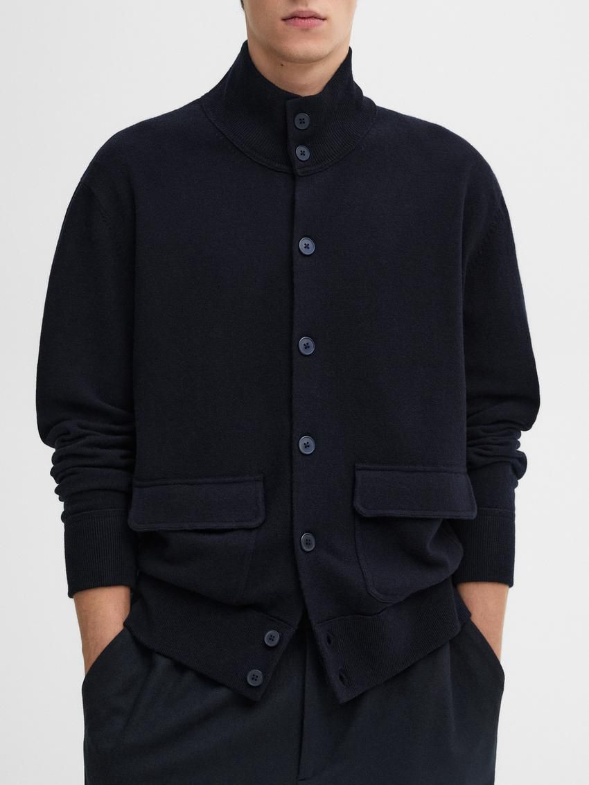 Massimo Dutti Wool Men Cardigan Navy | US-PE5283491