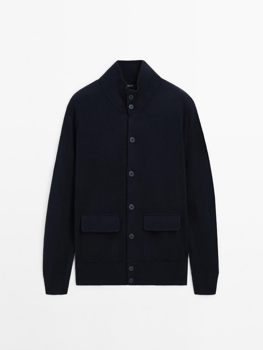 Massimo Dutti Wool Men Cardigan Navy | US-PE5283491