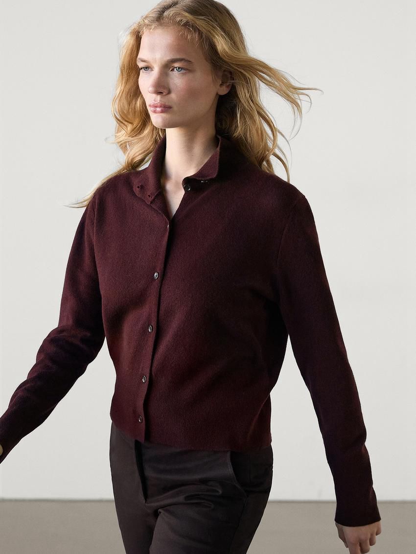 Massimo Dutti Wool Mock Turtleneck Women Cardigan Maroon | US-TD5647891
