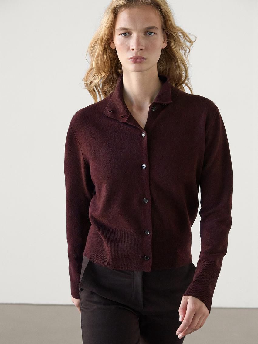 Massimo Dutti Wool Mock Turtleneck Women Cardigan Maroon | US-TD5647891