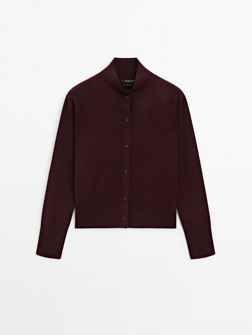 Massimo Dutti Wool Mock Turtleneck Women Cardigan Maroon | US-TD5647891