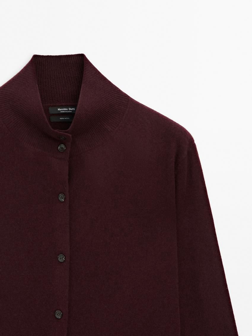 Massimo Dutti Wool Mock Turtleneck Women Cardigan Maroon | US-TD5647891