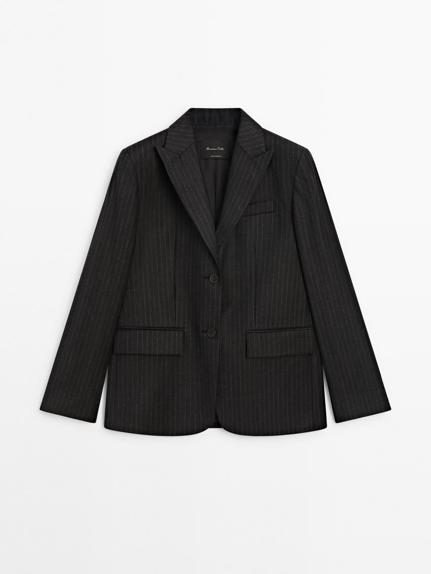 Massimo Dutti Wool Pinstripe Co-ord Women Blazer Dark Grey | US-YW0192483