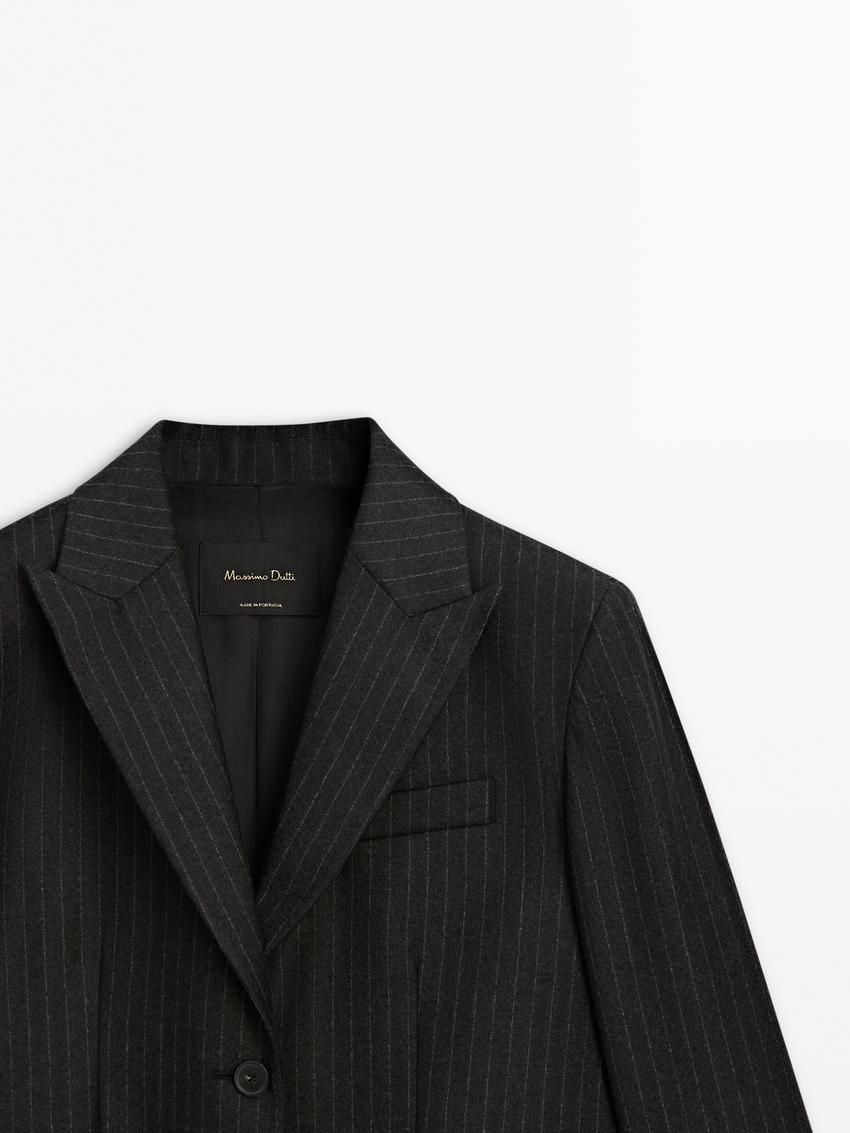 Massimo Dutti Wool Pinstripe Co-ord Women Blazer Dark Grey | US-YW0192483