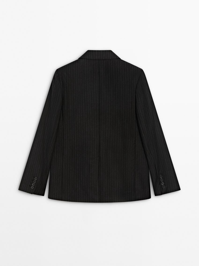 Massimo Dutti Wool Pinstripe Co-ord Women Blazer Dark Grey | US-YW0192483