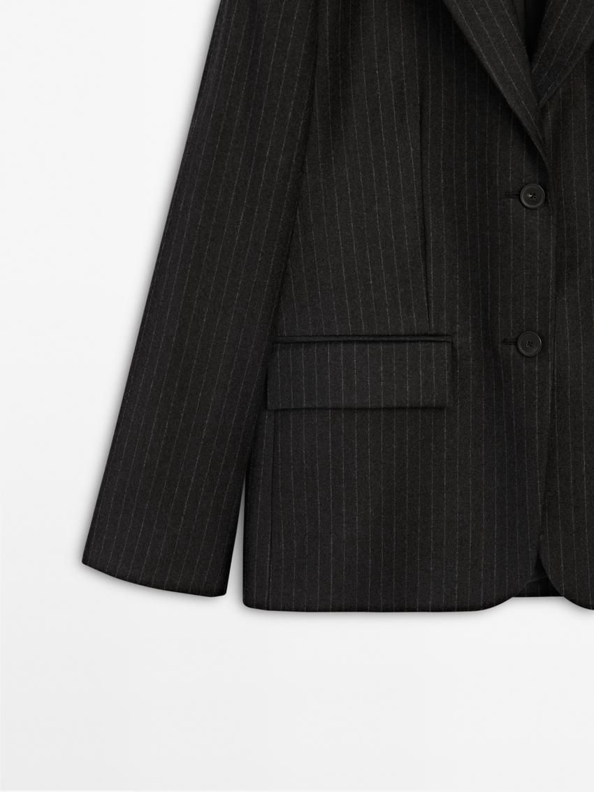 Massimo Dutti Wool Pinstripe Co-ord Women Blazer Dark Grey | US-YW0192483