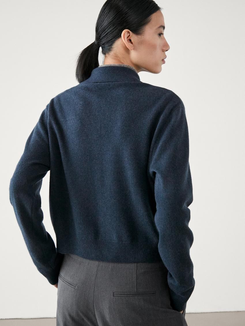 Massimo Dutti Wool Polo Collar Knit Women Cardigan Dark Blue | US-DB9360182