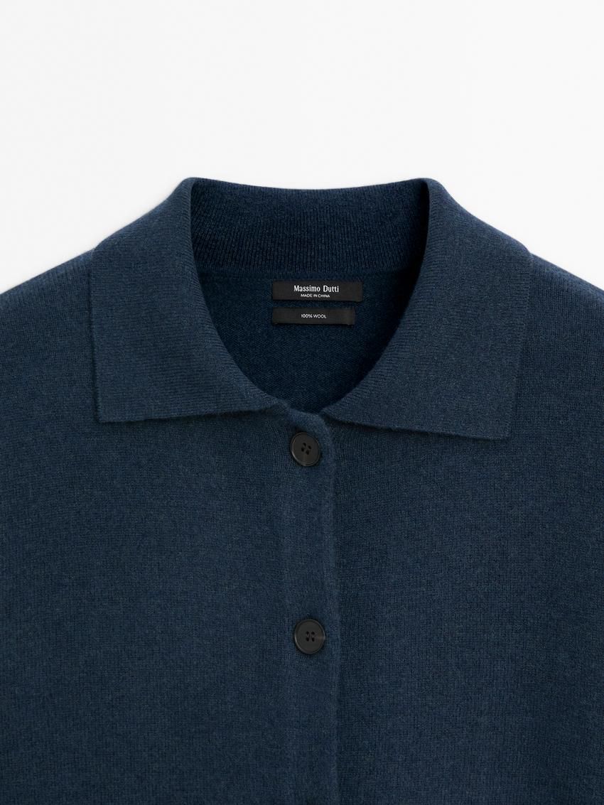 Massimo Dutti Wool Polo Collar Knit Women Cardigan Dark Blue | US-DB9360182