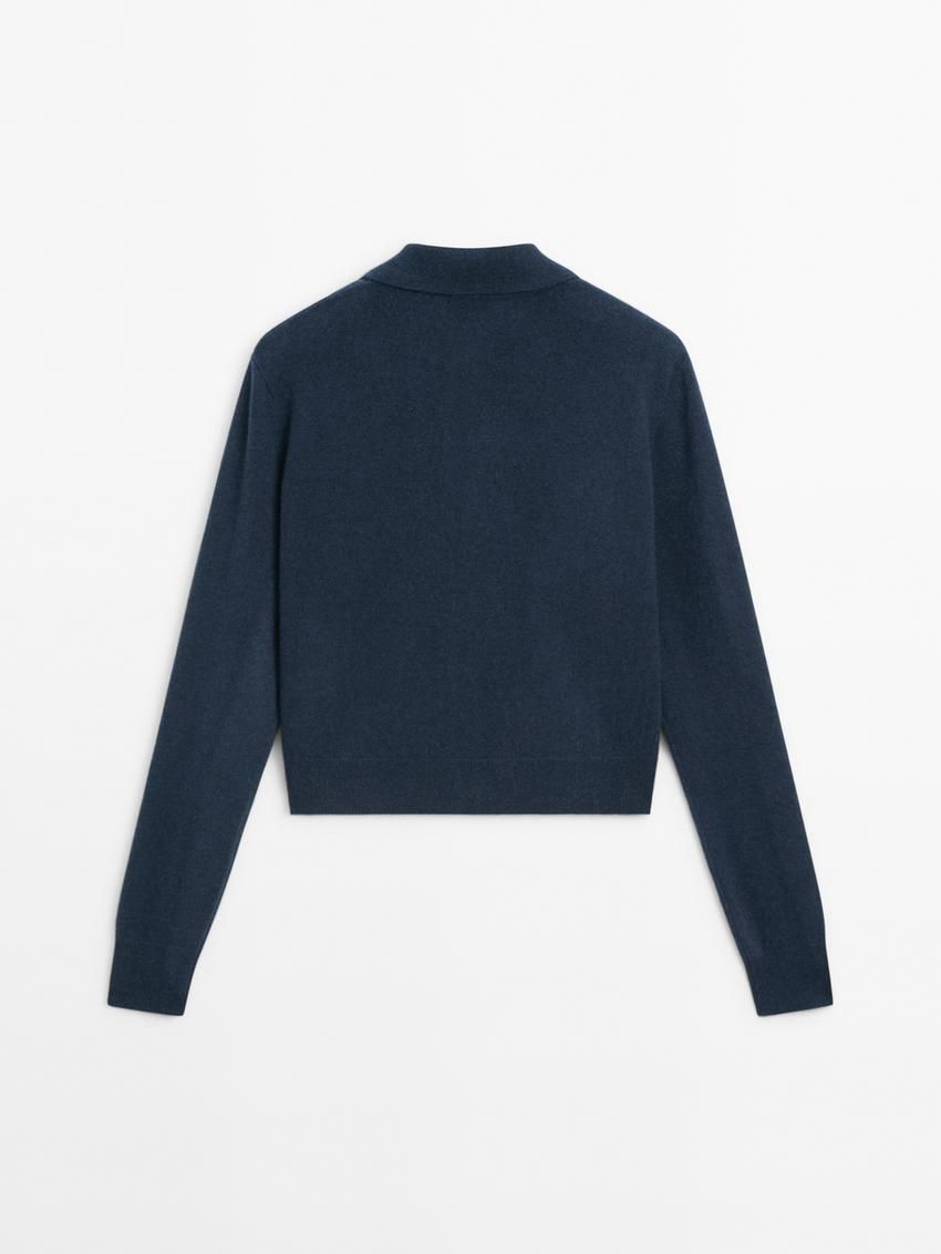 Massimo Dutti Wool Polo Collar Knit Women Cardigan Dark Blue | US-DB9360182