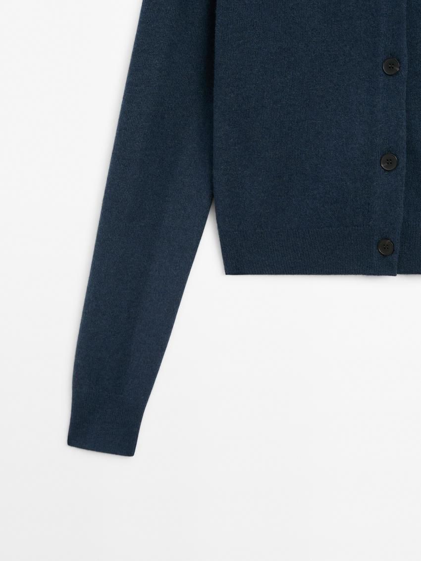 Massimo Dutti Wool Polo Collar Knit Women Cardigan Dark Blue | US-DB9360182