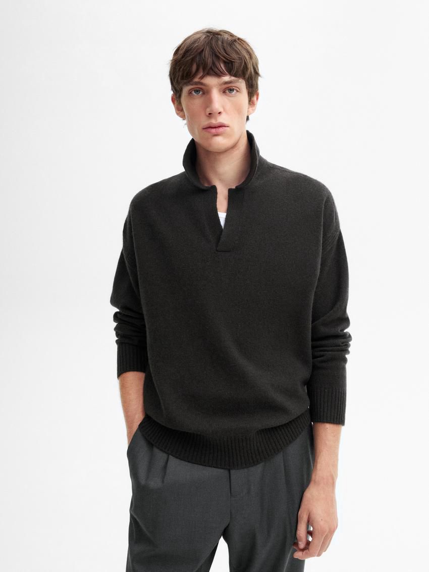 Massimo Dutti Wool Polo Collar Men Sweater Black | US-VQ4671529
