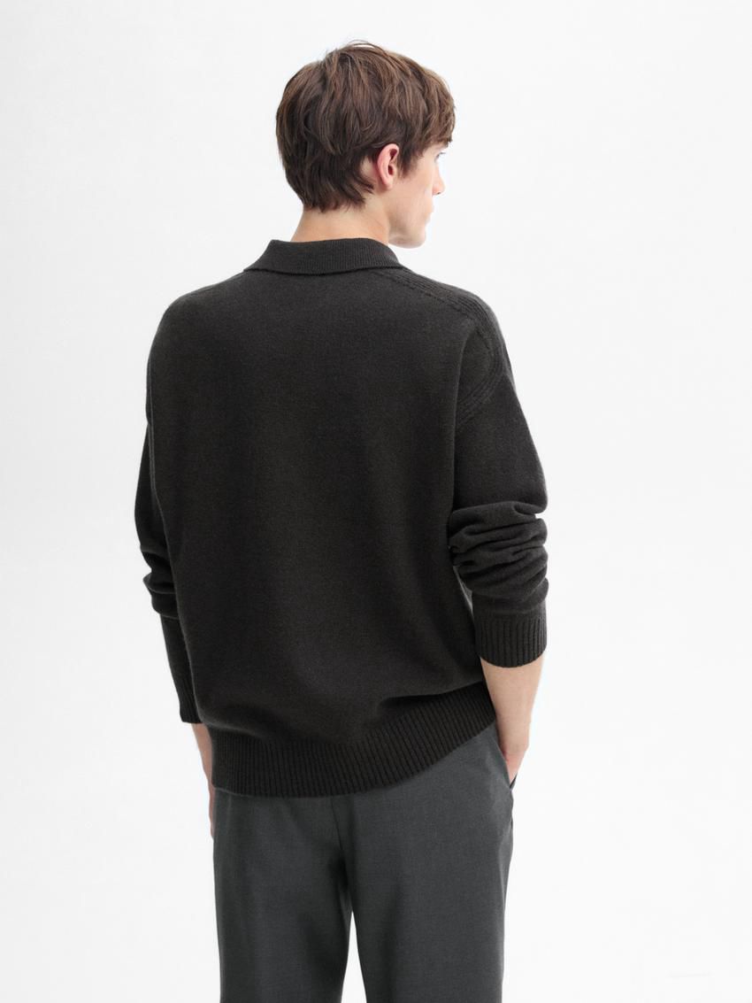 Massimo Dutti Wool Polo Collar Men Sweater Black | US-VQ4671529