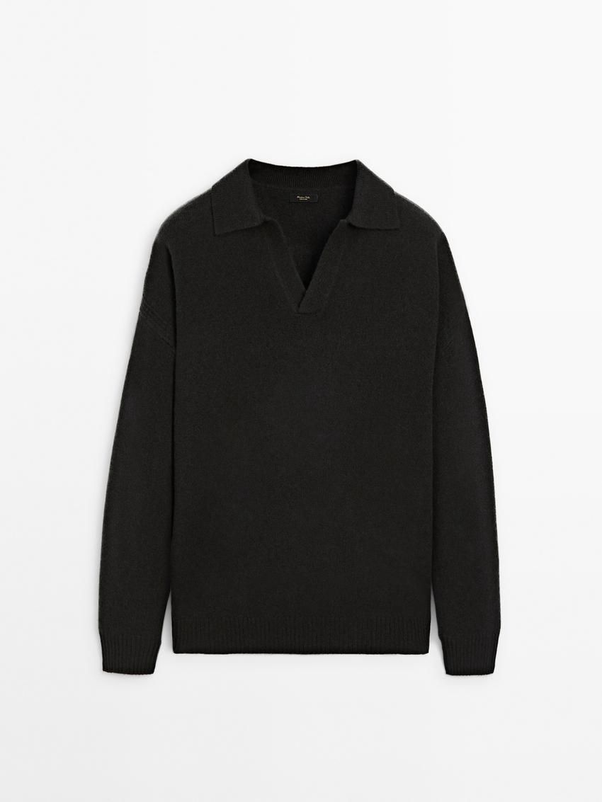 Massimo Dutti Wool Polo Collar Men Sweater Black | US-VQ4671529