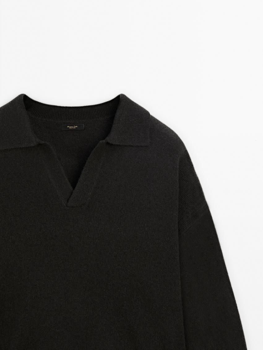 Massimo Dutti Wool Polo Collar Men Sweater Black | US-VQ4671529