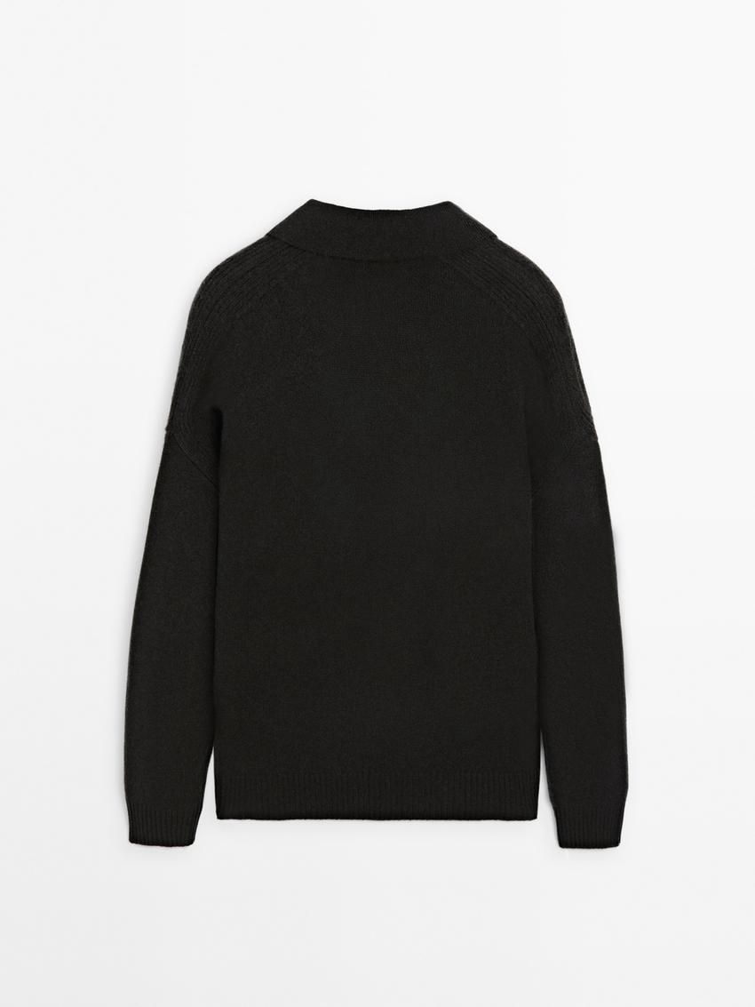 Massimo Dutti Wool Polo Collar Men Sweater Black | US-VQ4671529