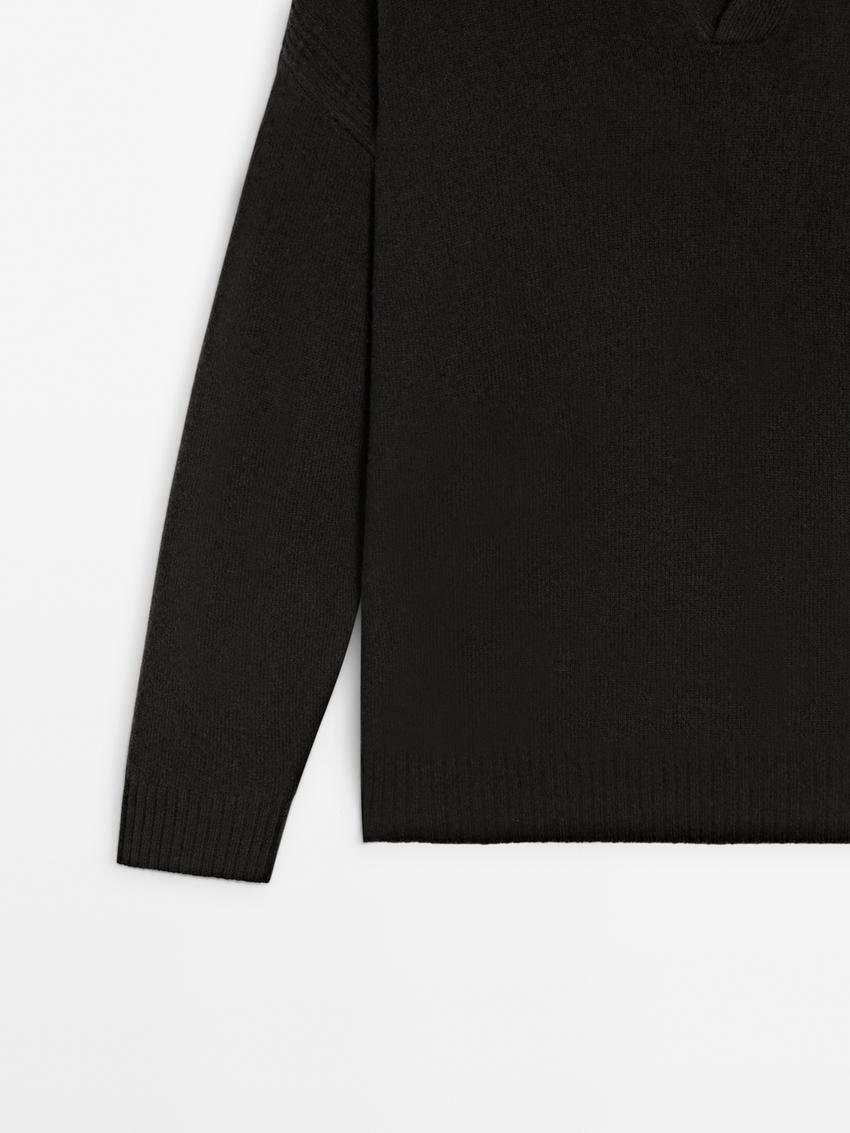 Massimo Dutti Wool Polo Collar Men Sweater Black | US-VQ4671529