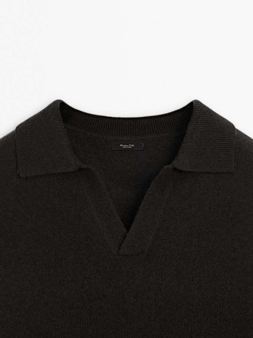 Massimo Dutti Wool Polo Collar Men Sweater Black | US-VQ4671529