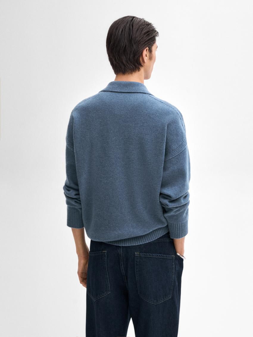 Massimo Dutti Wool Polo Collar Men Sweater Dark Blue | US-CF5048327