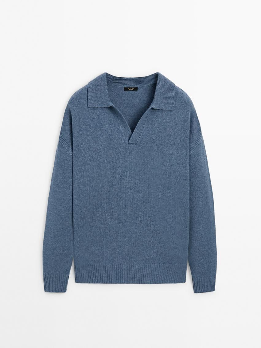Massimo Dutti Wool Polo Collar Men Sweater Dark Blue | US-CF5048327