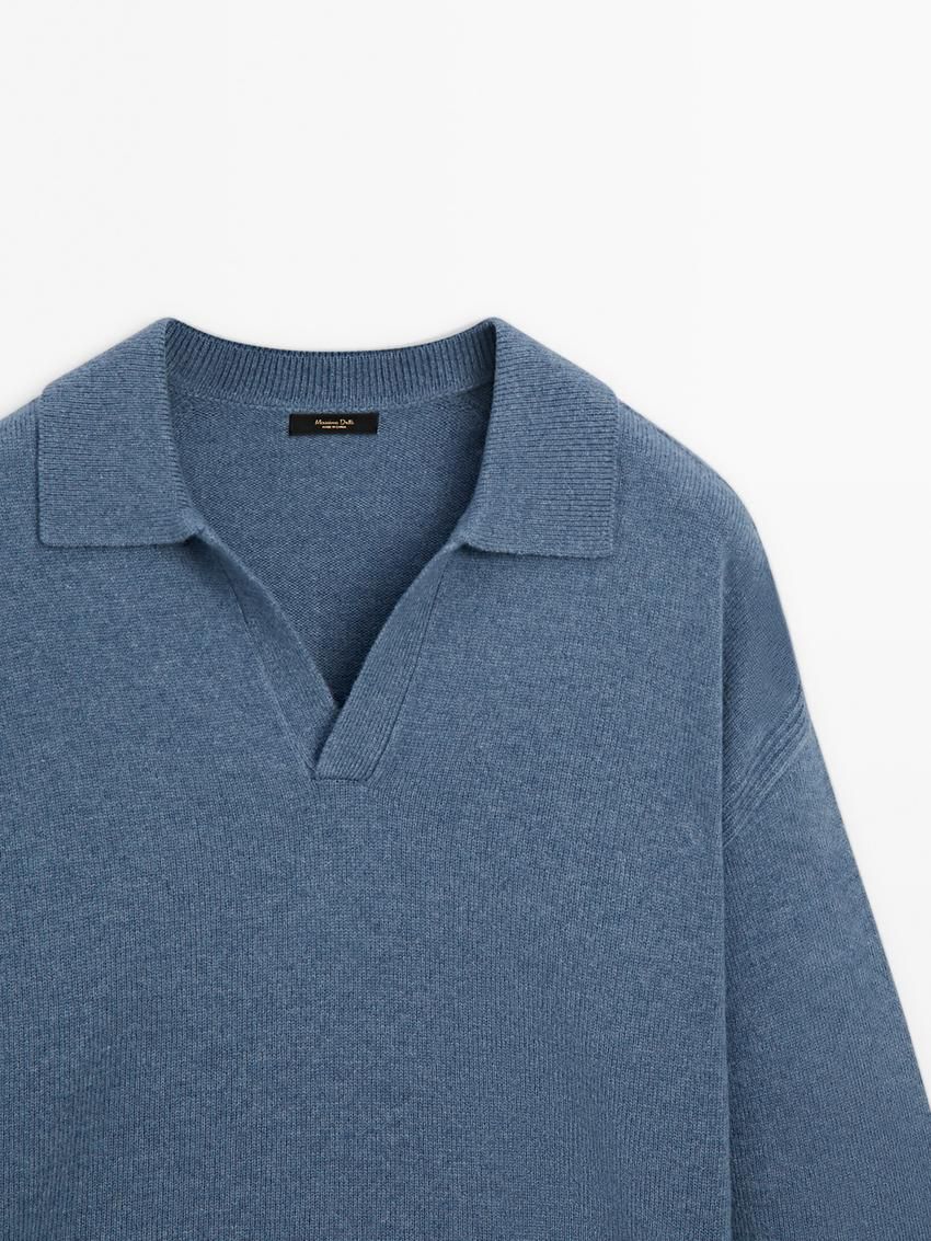 Massimo Dutti Wool Polo Collar Men Sweater Dark Blue | US-CF5048327