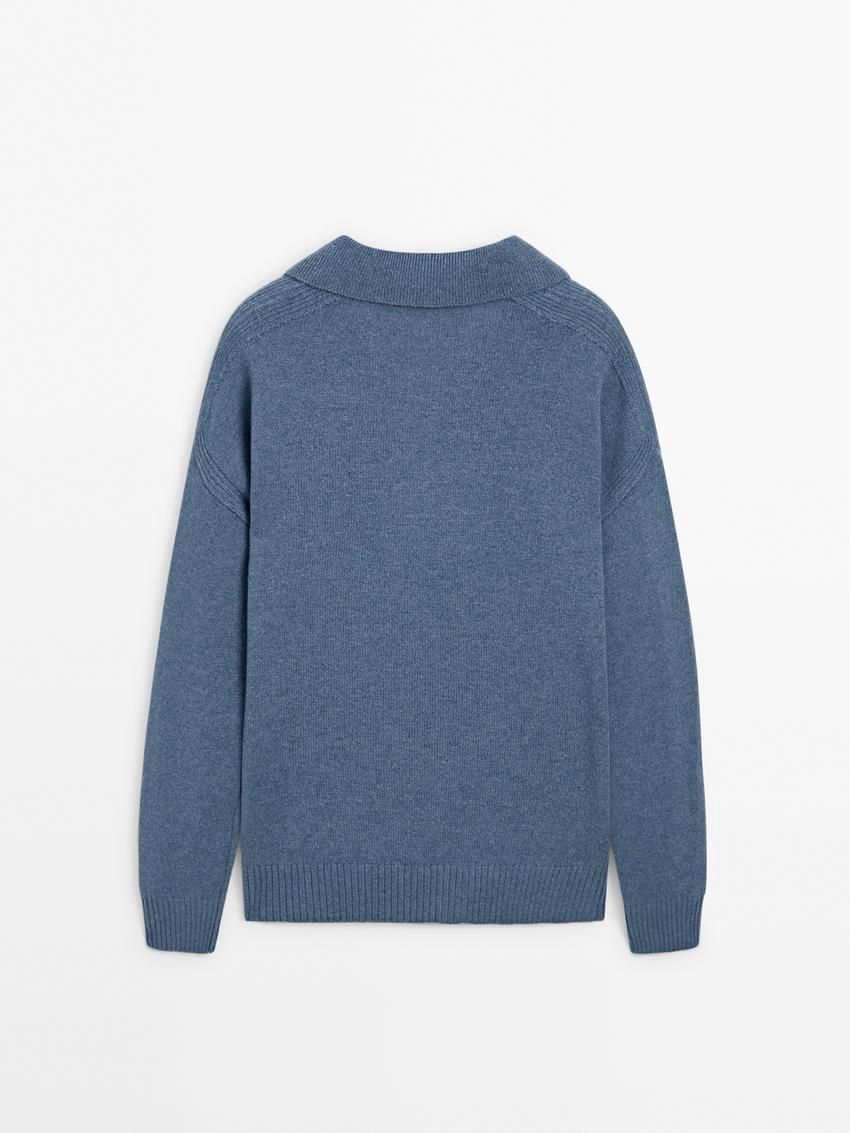Massimo Dutti Wool Polo Collar Men Sweater Dark Blue | US-CF5048327