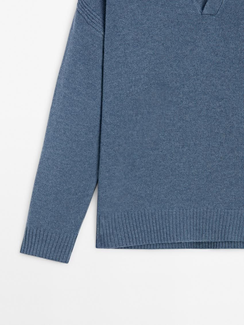Massimo Dutti Wool Polo Collar Men Sweater Dark Blue | US-CF5048327