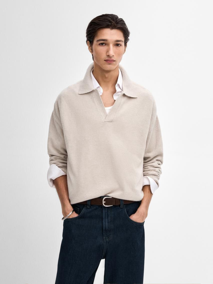 Massimo Dutti Wool Polo Collar Men Sweater Beige | US-LD6248179