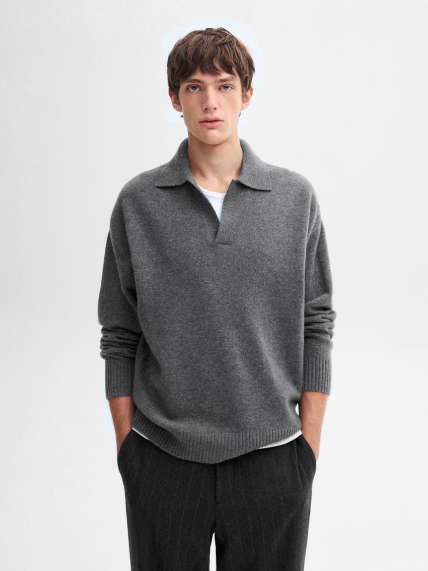 Massimo Dutti Wool Polo Collar Men Sweater Dark Grey | US-UT2714968