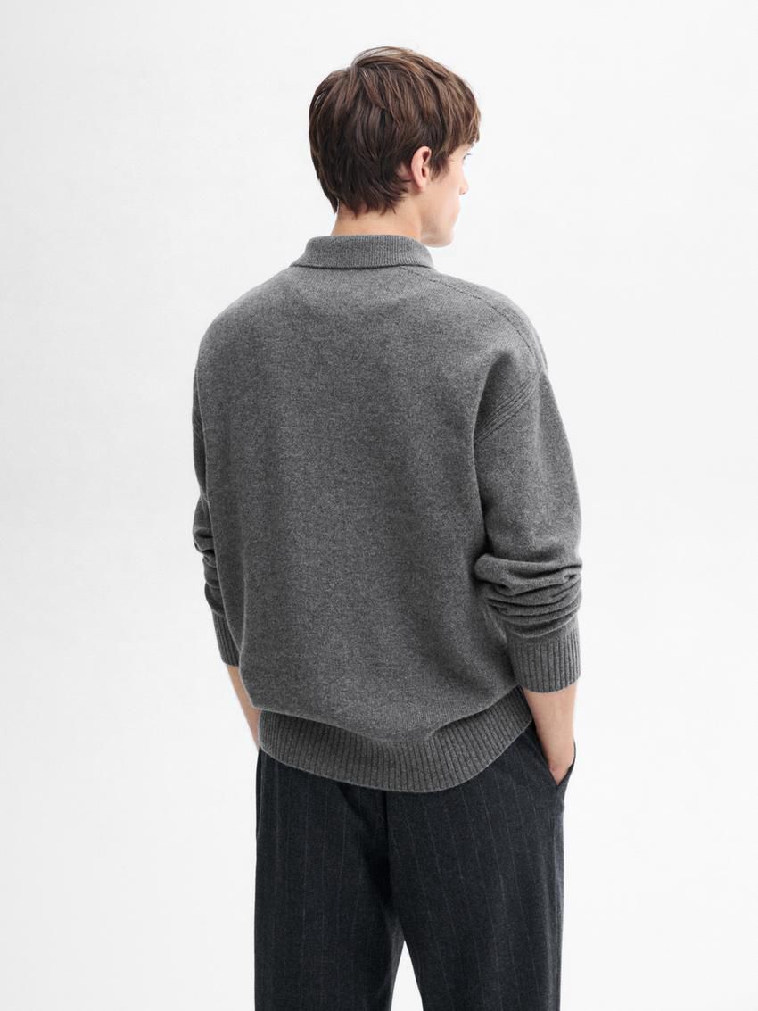 Massimo Dutti Wool Polo Collar Men Sweater Dark Grey | US-UT2714968