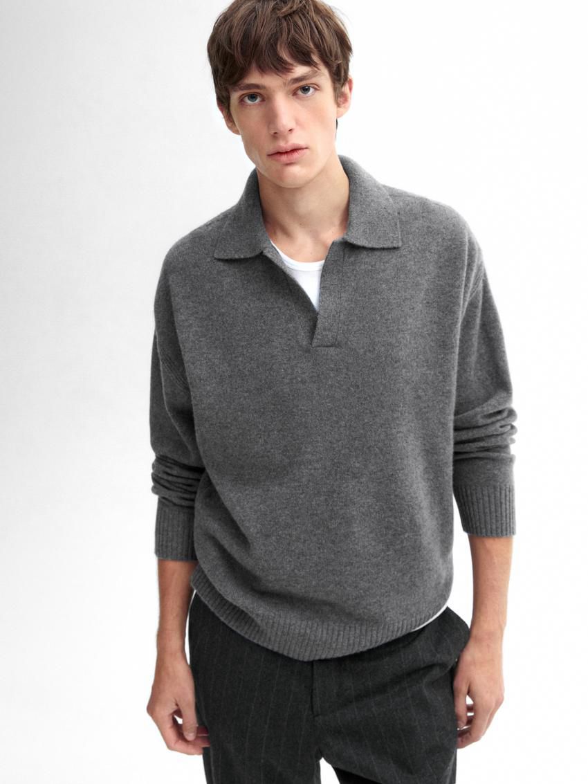 Massimo Dutti Wool Polo Collar Men Sweater Dark Grey | US-UT2714968