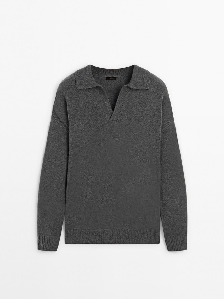 Massimo Dutti Wool Polo Collar Men Sweater Dark Grey | US-UT2714968