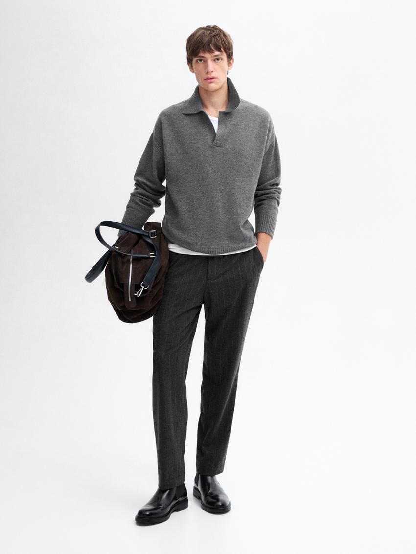 Massimo Dutti Wool Polo Collar Men Sweater Dark Grey | US-UT2714968