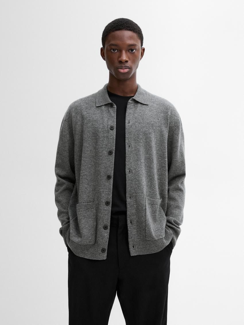 Massimo Dutti Wool Polo Neck Knit Men Cardigan Grey | US-HL6078139