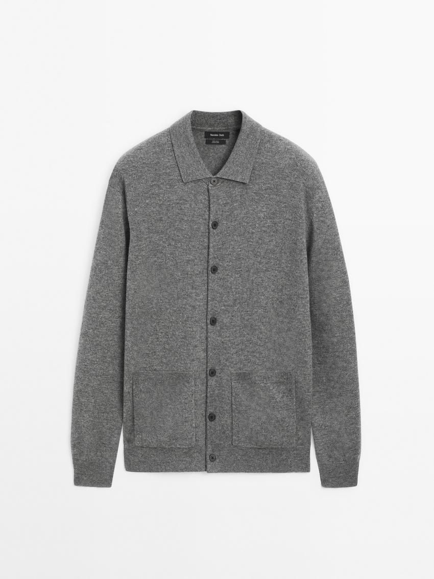 Massimo Dutti Wool Polo Neck Knit Men Cardigan Grey | US-HL6078139