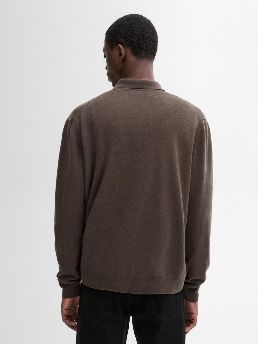 Massimo Dutti Wool Polo Neck Knit Men Cardigan Dark Brown | US-VW9831047