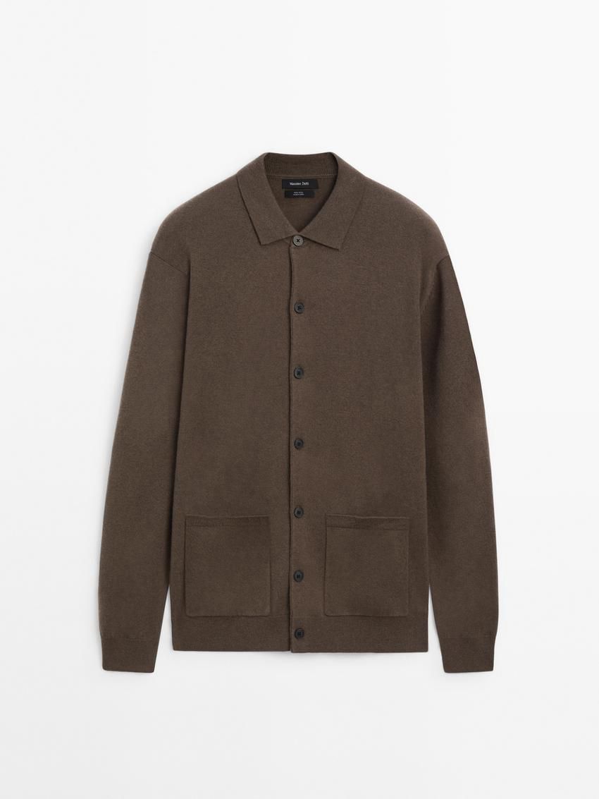 Massimo Dutti Wool Polo Neck Knit Men Cardigan Dark Brown | US-VW9831047