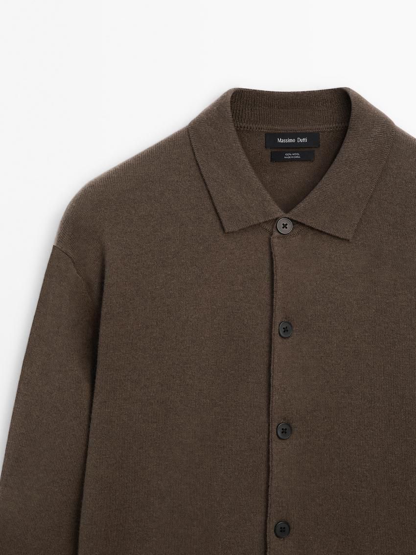 Massimo Dutti Wool Polo Neck Knit Men Cardigan Dark Brown | US-VW9831047