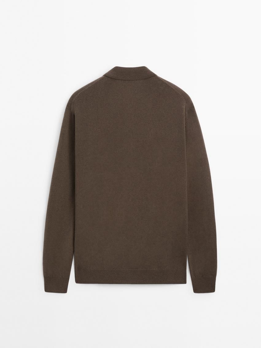 Massimo Dutti Wool Polo Neck Knit Men Cardigan Dark Brown | US-VW9831047