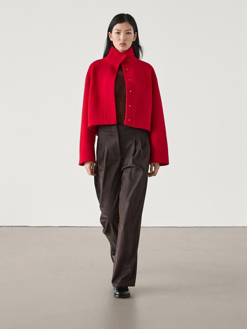 Massimo Dutti Wool Short Women Jacket Red | US-PU4593287