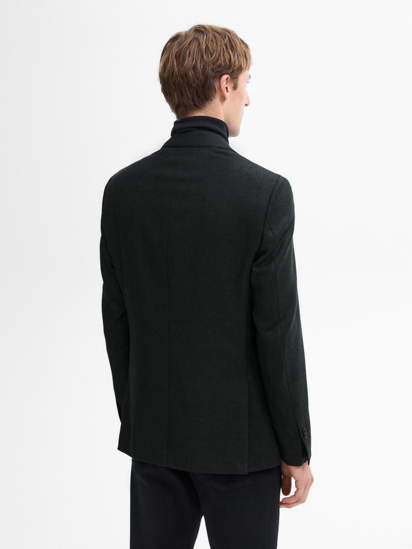 Massimo Dutti Wool Textured Men Blazer Dark Green | US-HN3410297