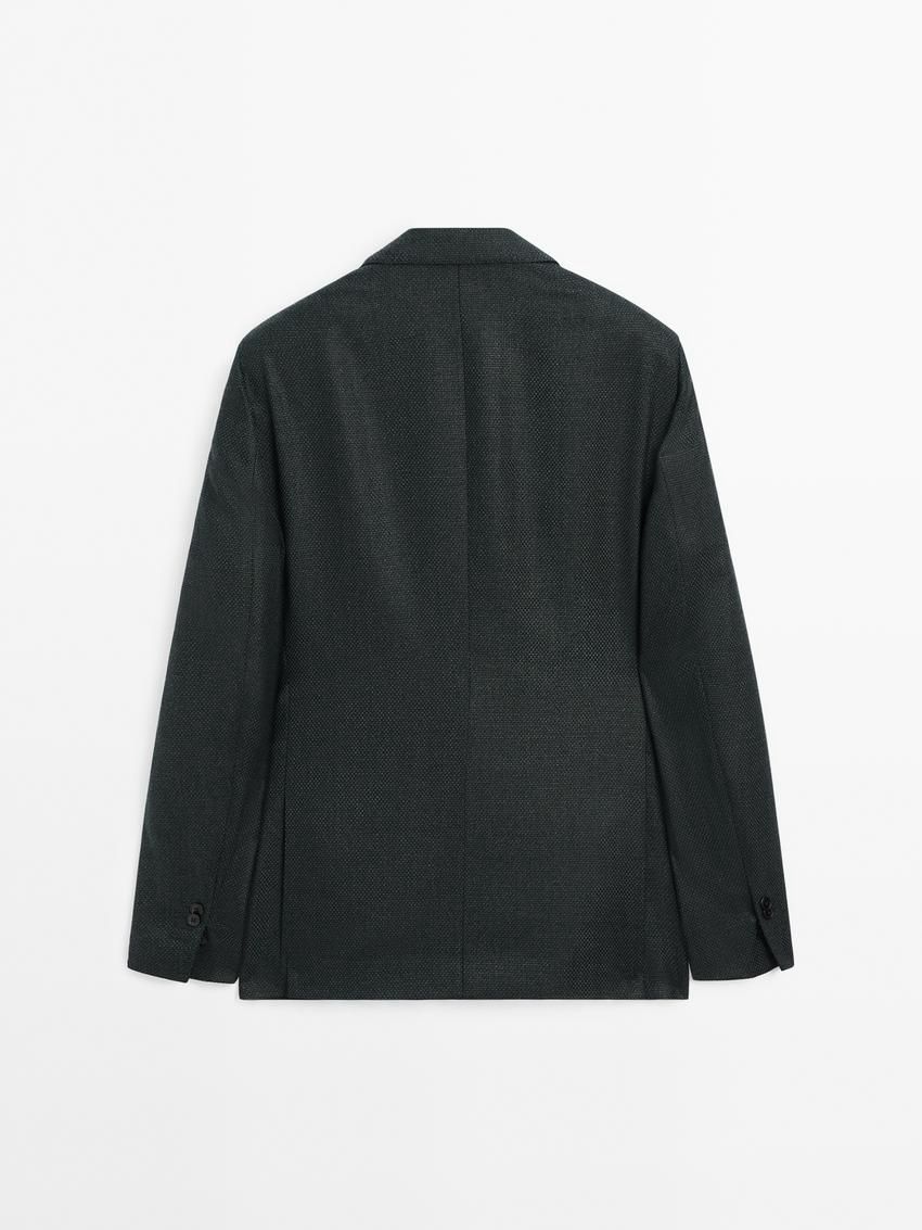 Massimo Dutti Wool Textured Men Blazer Dark Green | US-HN3410297