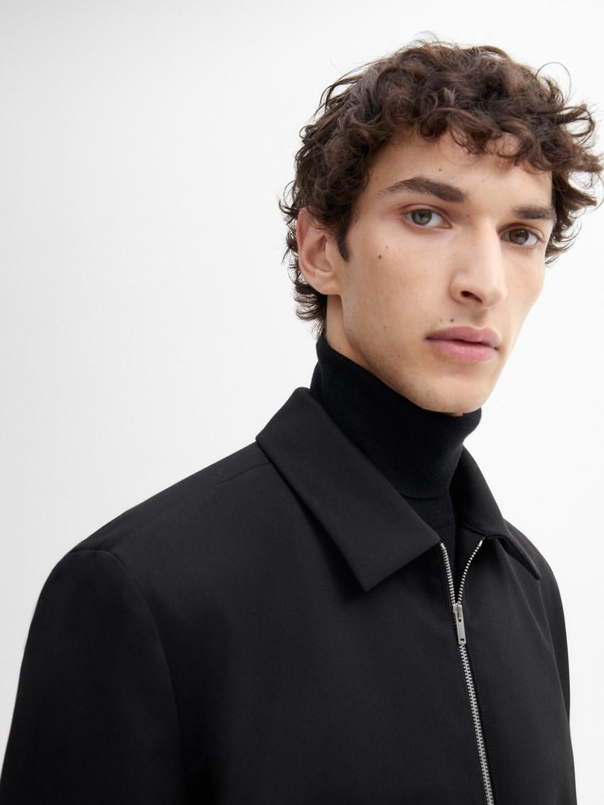 Massimo Dutti Wool Twill Cardigan Men Jacket Black | US-JQ7381425