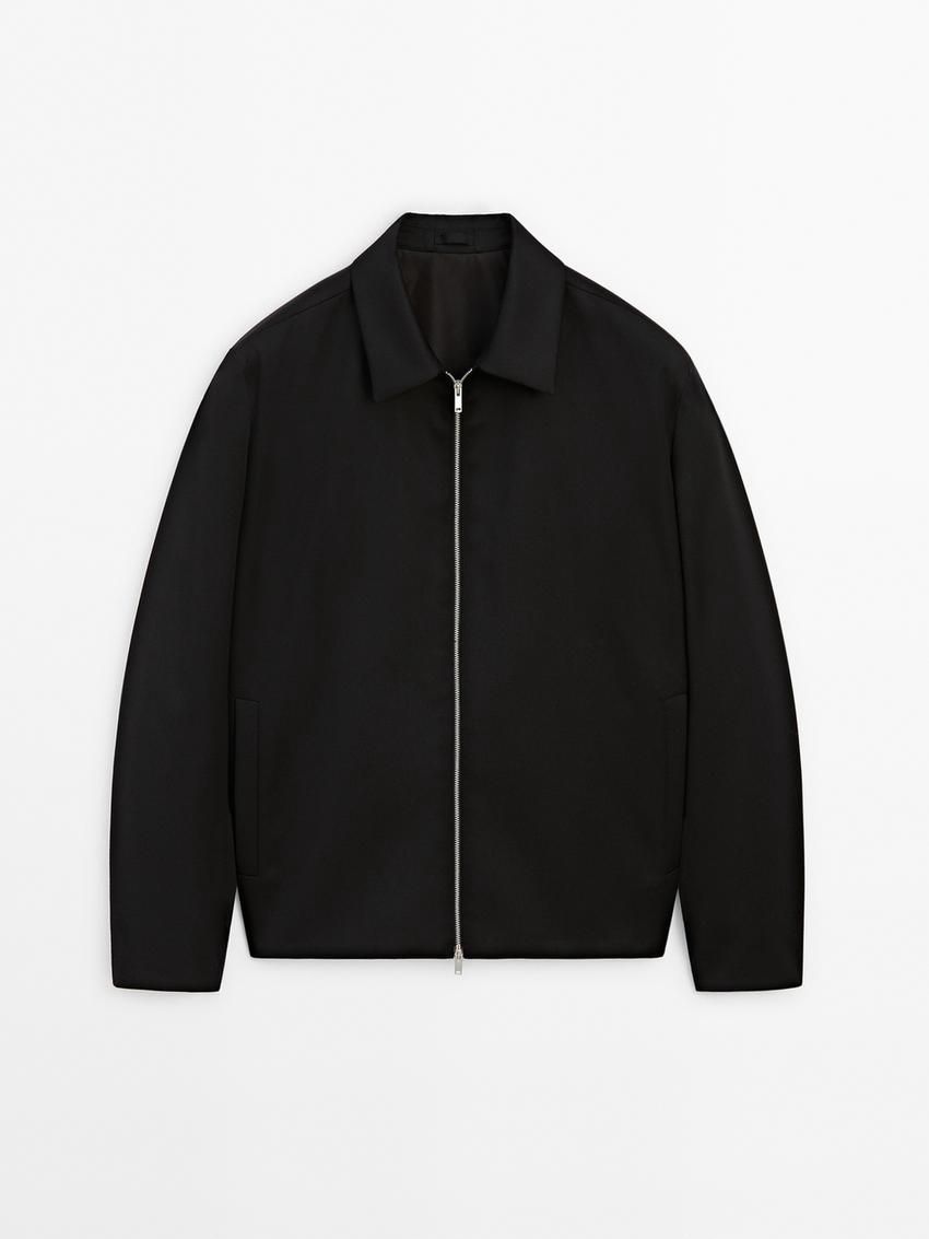 Massimo Dutti Wool Twill Cardigan Men Jacket Black | US-JQ7381425