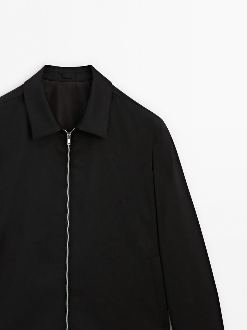Massimo Dutti Wool Twill Cardigan Men Jacket Black | US-JQ7381425