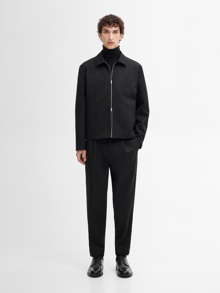 Massimo Dutti Wool Twill Cardigan Men Jacket Black | US-JQ7381425